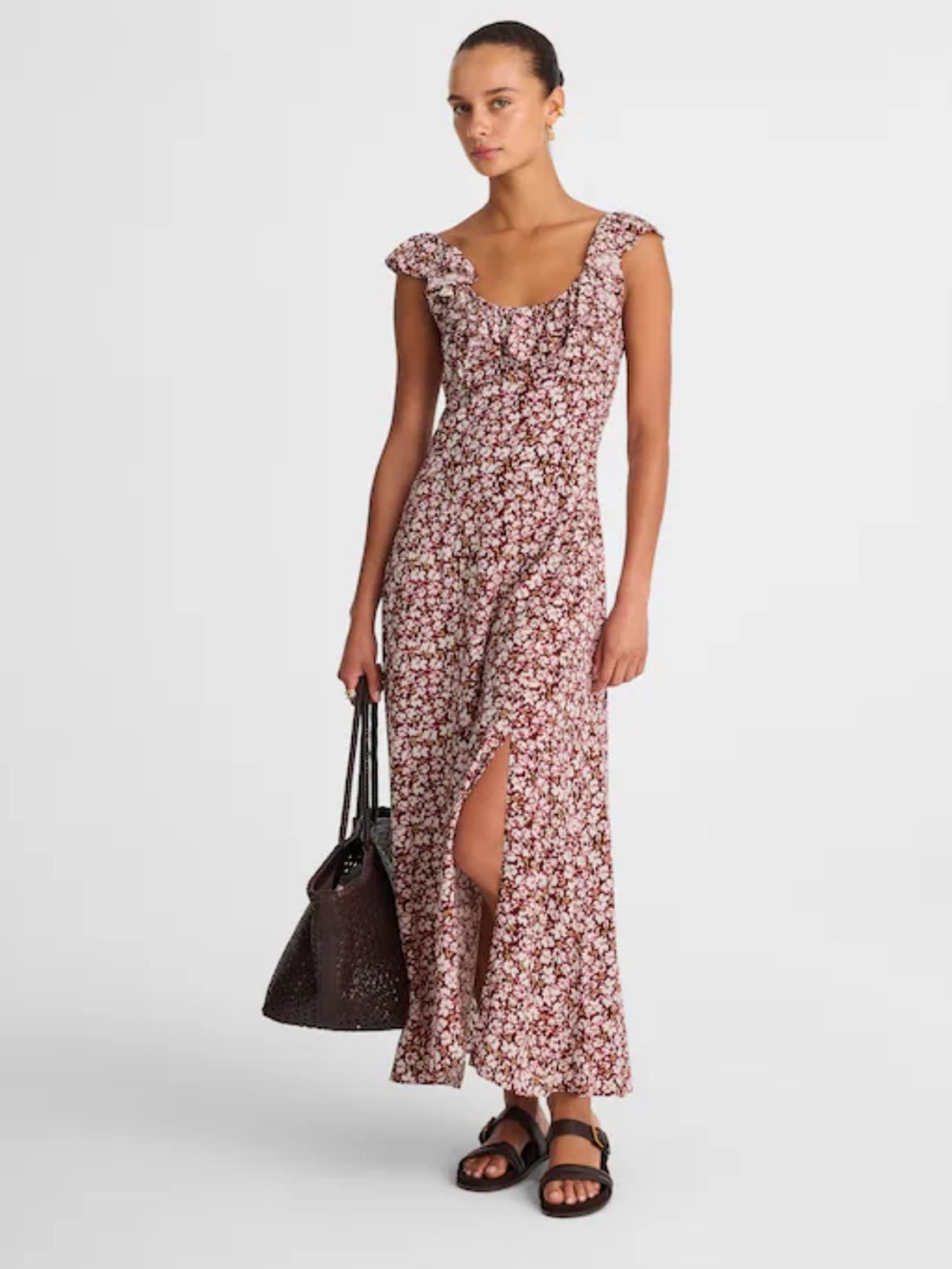 NWT $168 Madewell Ruffled Scoopneck Maxi Dress in Floral size 0 Style NV447